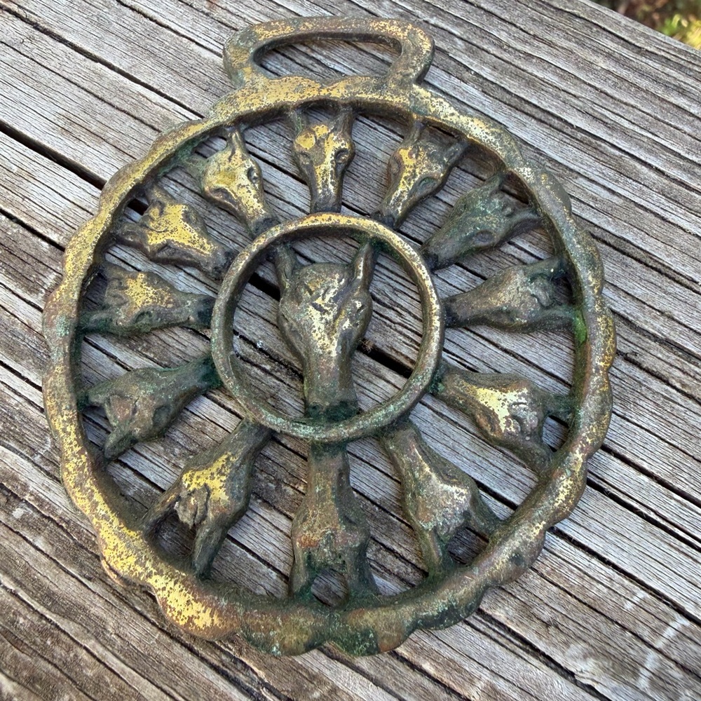 Horse Harness Brass Multi Heads England Unusual 3.5” Height X 3” Width Vintage